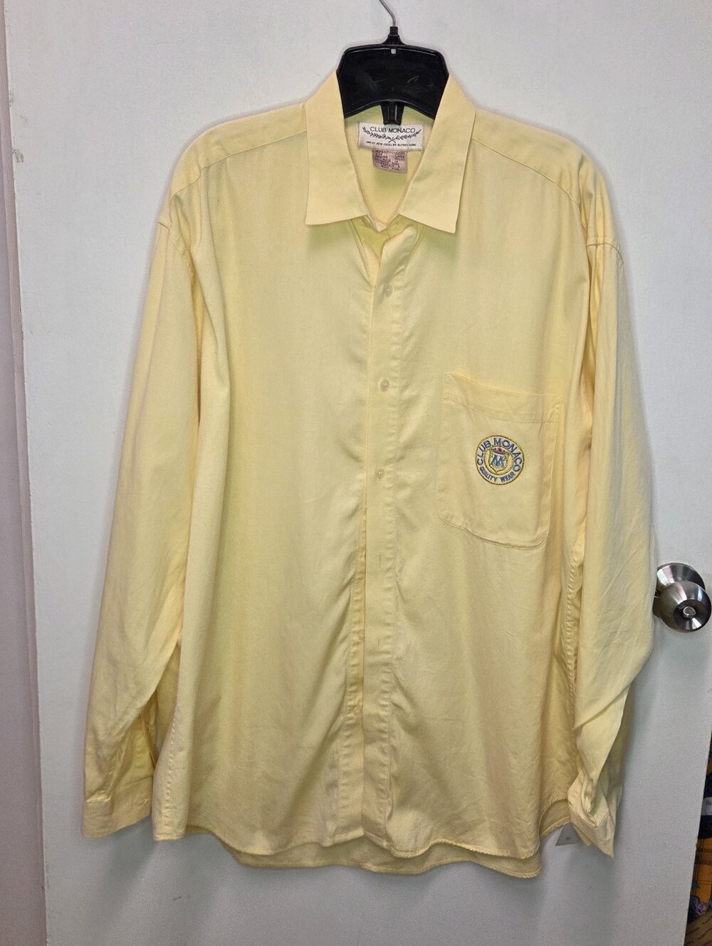 Vintage 80s 90s Club Monaco Pale Yellow Long-Sleeve Button-Up Shirt
